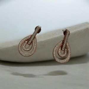 Rose Gold Tone Rhinestone Layered Teardrop Drop Earrings Sparkly Statement